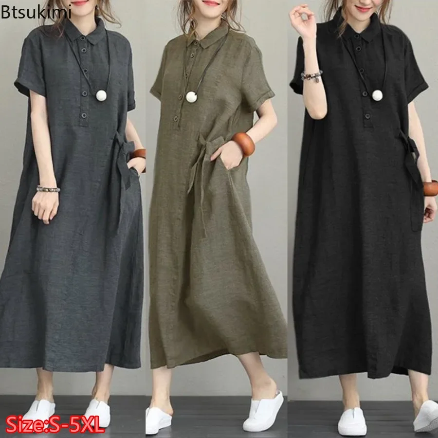 Casual Loose Linen Shirt Dress - 2026 Sommerkleid Einfaches Vintage Baumwoll-Leinen Langes