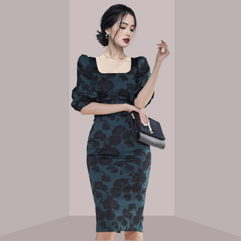 French Vintage Floral Midi Dress - Elegantes, feminines, figurbetontes Midikleid mit Blumenmuster