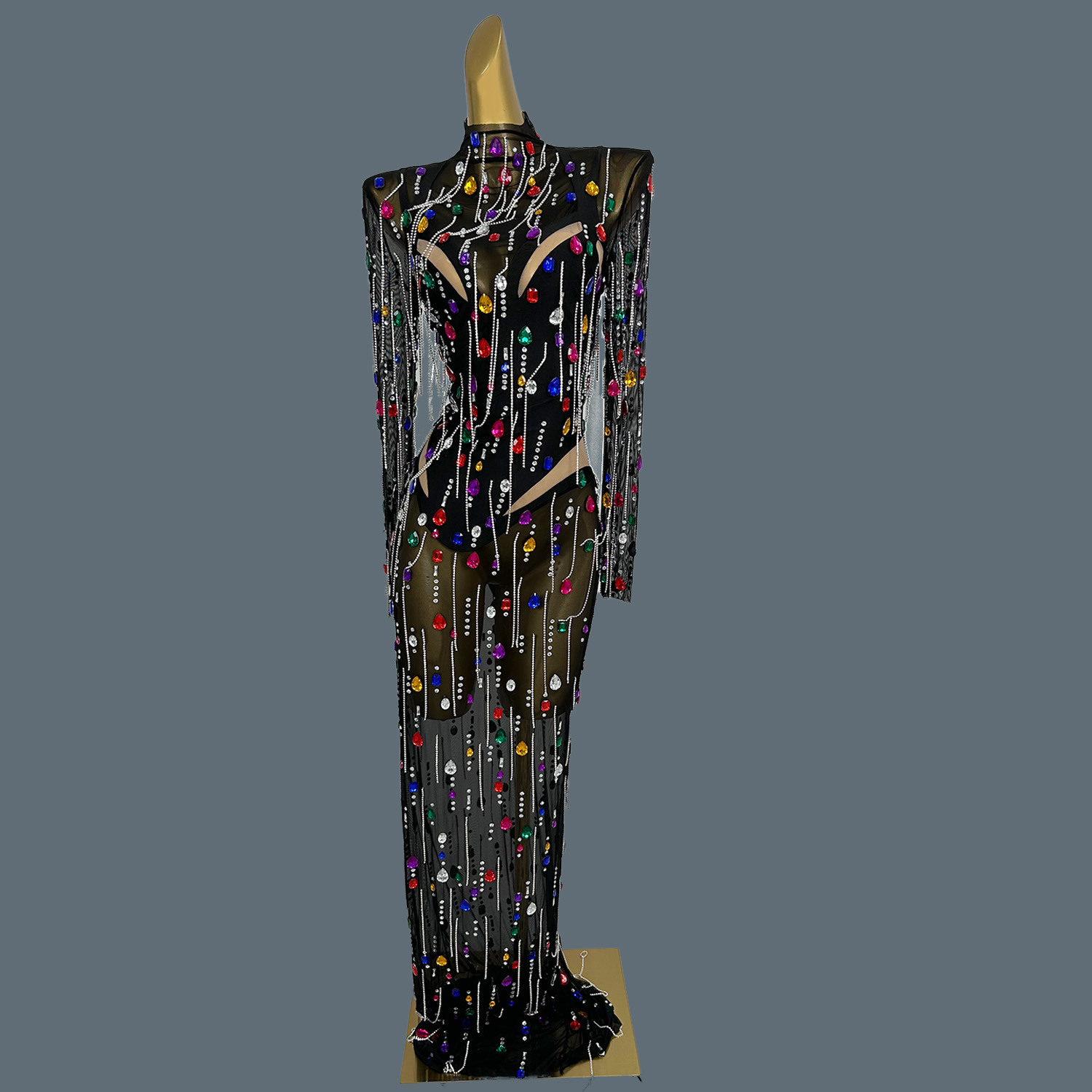 Sparkly Rhinestone Club Party Dress - Frauen Sexy Sparkly Strass Quaste Langes