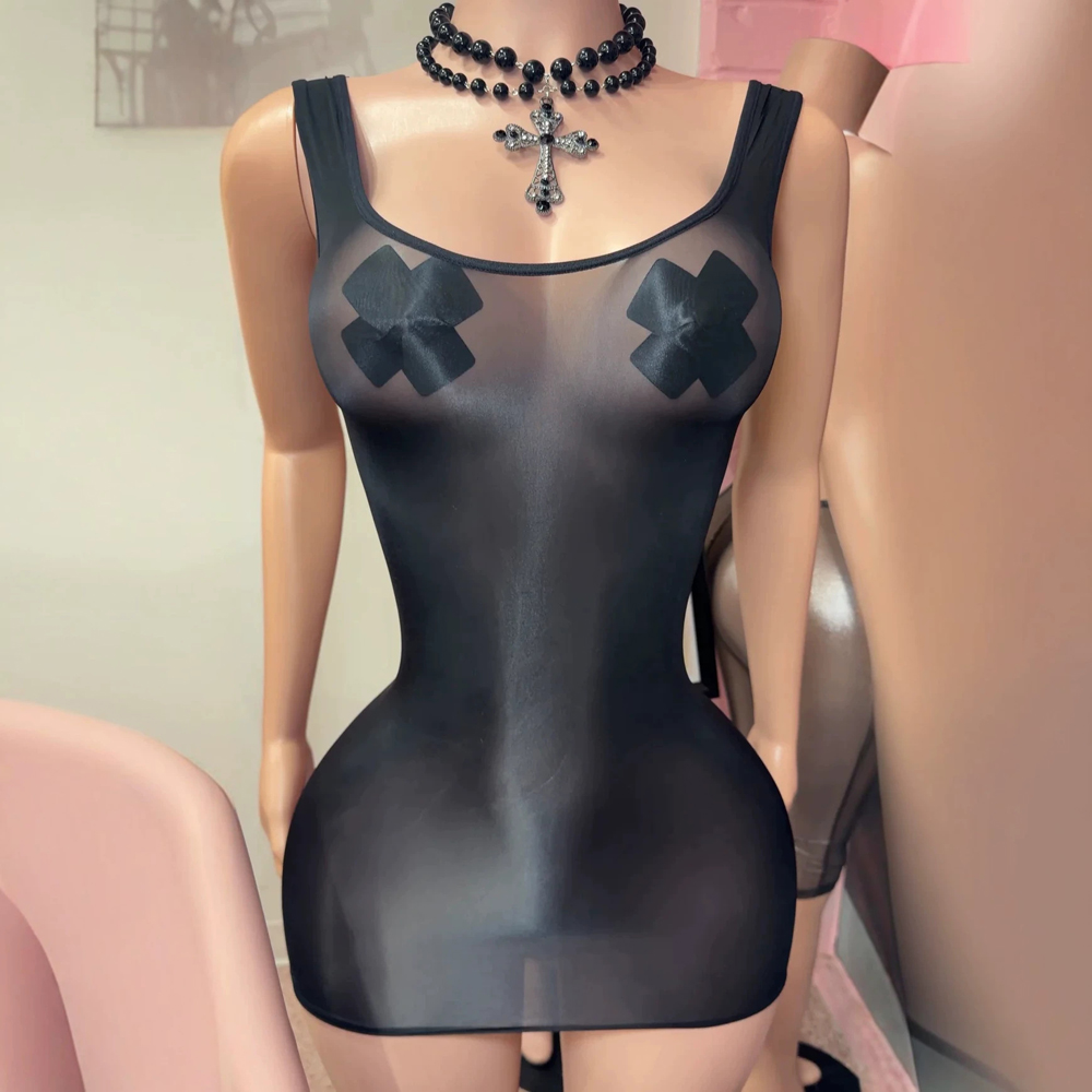 Sexy Mesh Sheer Bodycon Dress - JENYAGE Sexy glänzendes, transparentes Tank-Minikleid für