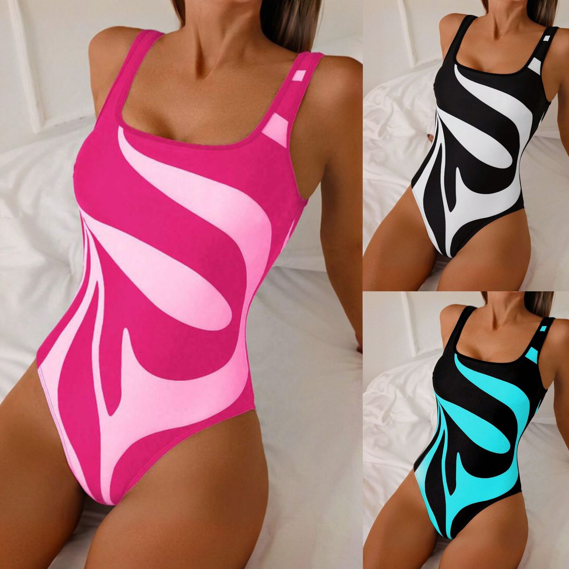 Swimwear - Damen-Tankini mit abstraktem Aufdruck, Bikini, Badeanzug