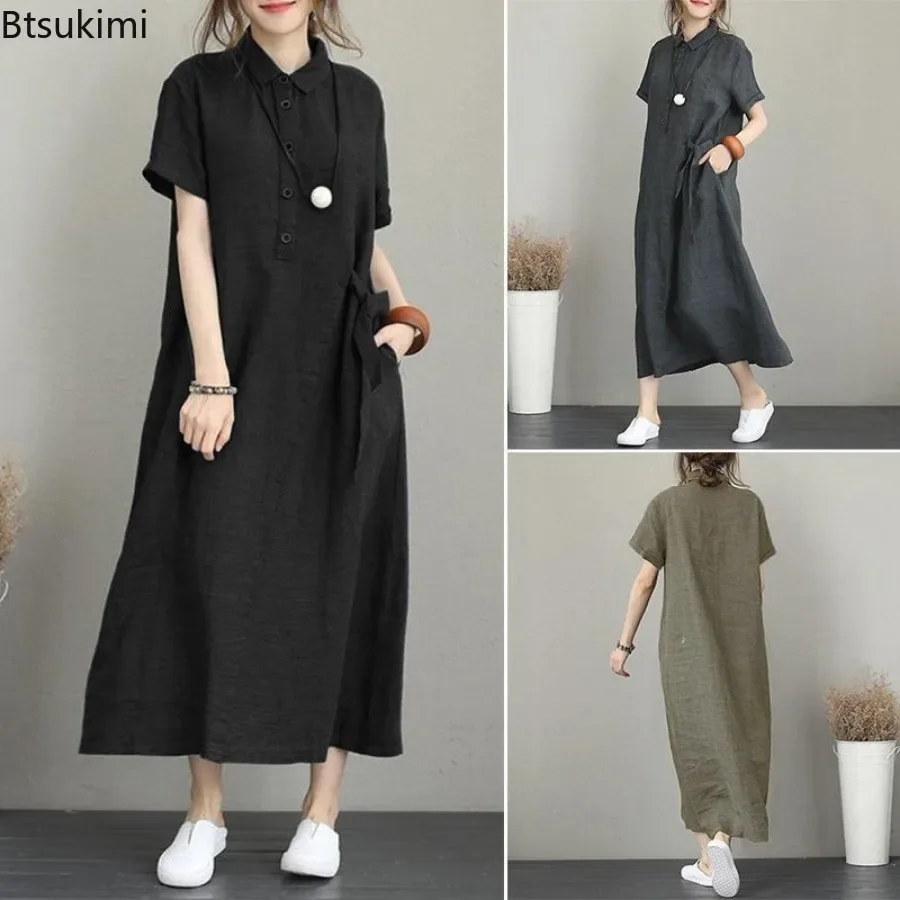 2026 Sommerkleid Einfaches Vin – Casual Loose Linen Shirt Dress Bewertung und Preis