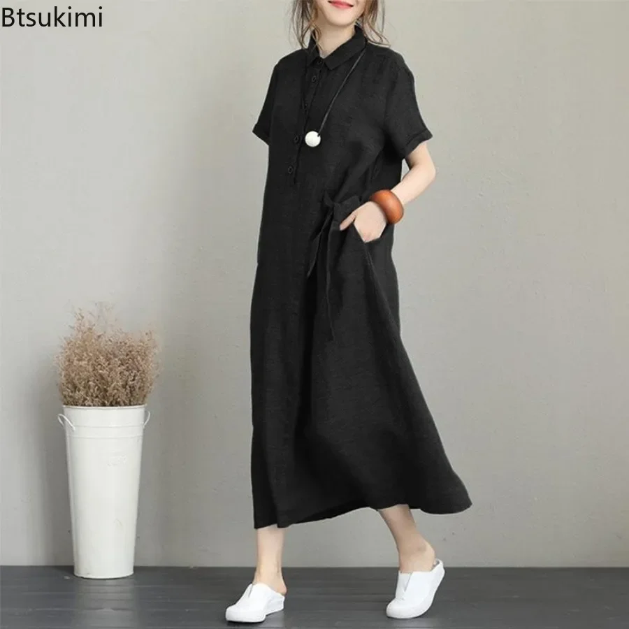 2026 Sommerkleid Einfaches Vin – Casual Loose Linen Shirt Dress Bewertung und Preis