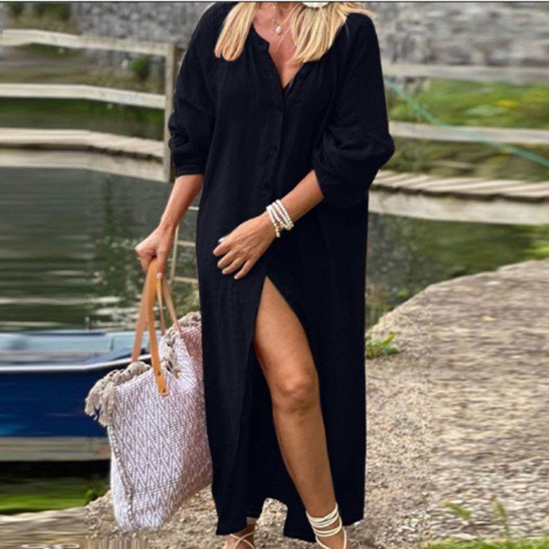 Modisches, elegantes Frühlings – Casual Loose Linen Shirt Dress Bewertung und Preis