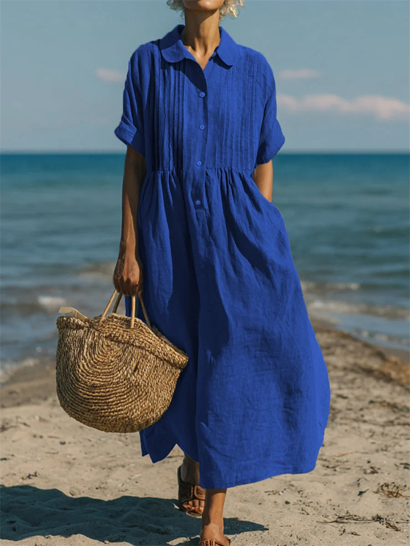 Damen Hemdkleid mit Reverskrag – Casual Loose Linen Shirt Dress Bewertung und Preis