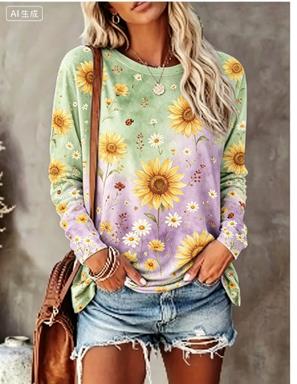 Damen-Langarm-T-Shirt mit Farb – Blouses Bewertung und Preis