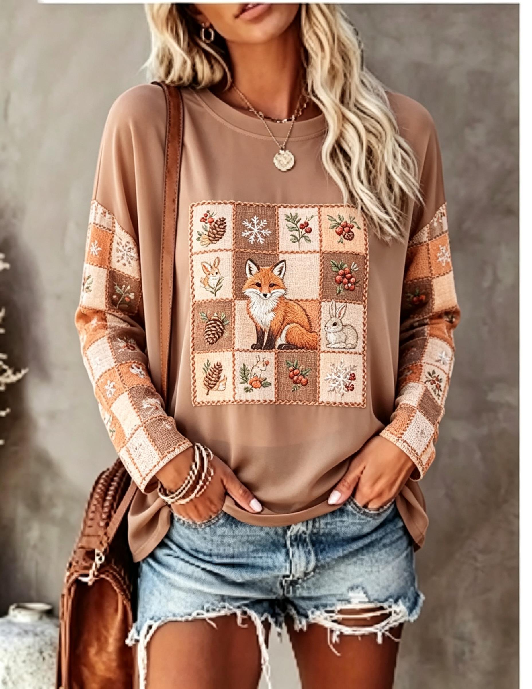 Damen-Langarm-T-Shirt mit Fuch – Blouses Bewertung und Preis