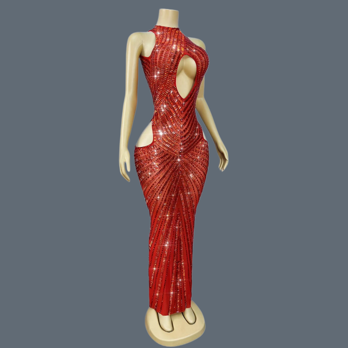 Luxuriöses Rotes Strass-Meerju – Sparkly Rhinestone Club Party Dress Bewertung und Preis