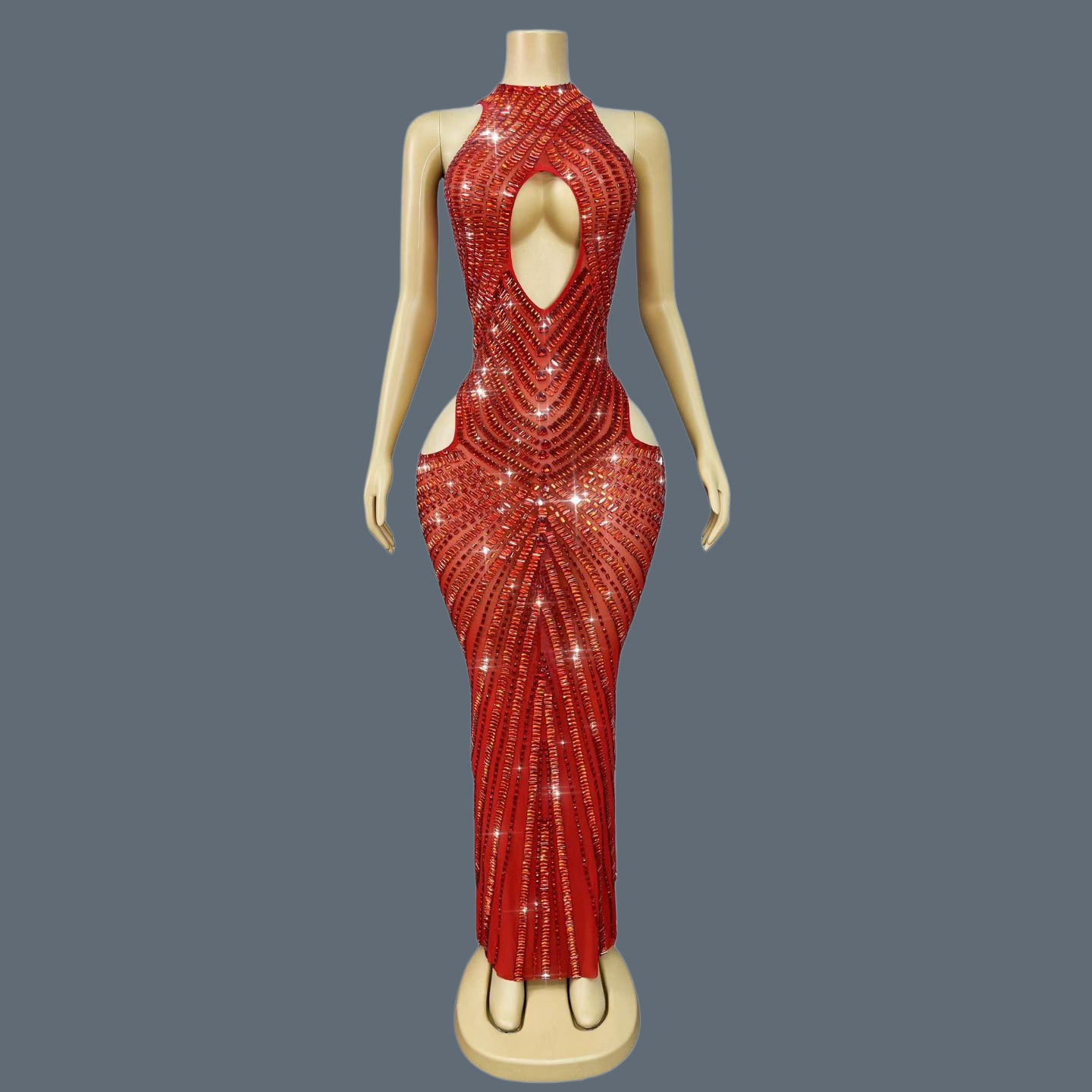 Luxuriöses Rotes Strass-Meerju – Sparkly Rhinestone Club Party Dress Bewertung und Preis
